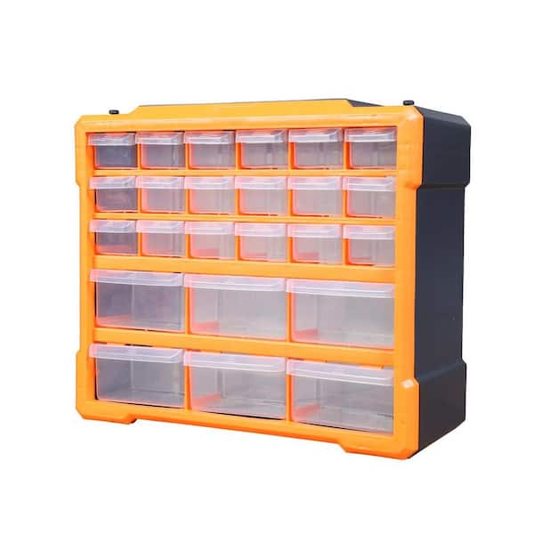14.5 in. 24 Drawers Plastic Storage Cabinet Organizer for Desktop or Wall Mounted Organization, Black/Orange