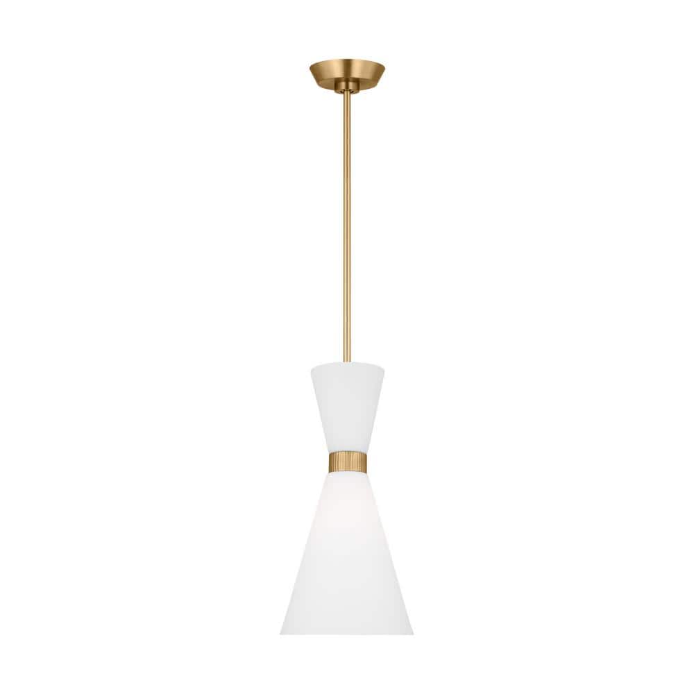 Belcarra Small 8 in. W x 16.375 in. H 1-Light Satin Brass Statement Pendant Light with Etched White Glass Shade price history on PriceWatchPro