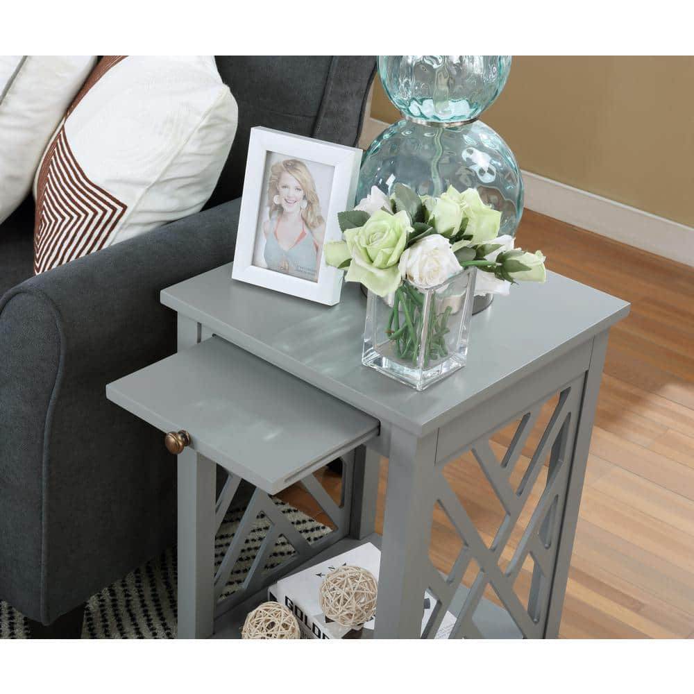 Gray Wood End Table with Tray and Shelf