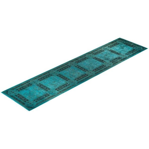 Overdyed Blue 3 ft. 1 in. x 13 ft. Wool Indoor Area Rug