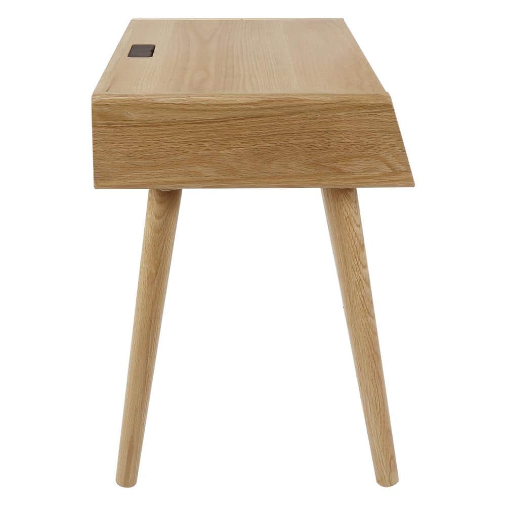 Natural Oak Nightstand with USB Ports and Drawer