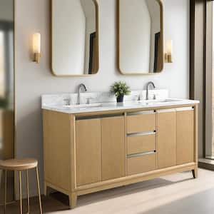 60 in. W x 22 in. D x 34 in. H Double Sink Bathroom Vanity in Natural Oak with Engineered Marble Top