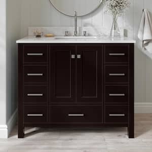 Cambridge 43 in. W x 22 in. D x 35.25 in. H Vanity in Espresso with Carrara White Marble Vanity Top with Basin