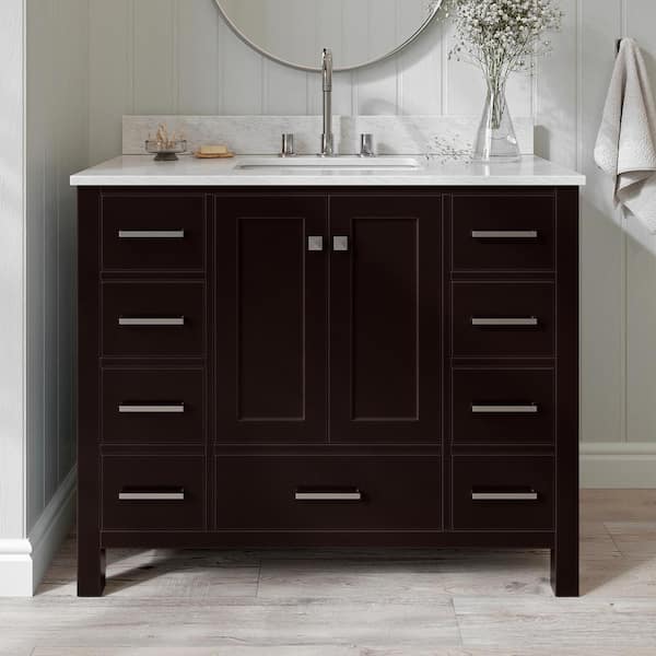 ARIEL Cambridge 43 in. W x 22 in. D x 35.25 in. H Vanity in Espresso with Carrara White Marble Vanity Top with Basin