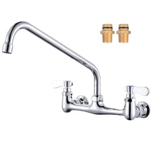 Double Handle Wall Mounted Commercial Standard Kitchen Faucet with 14 in . Swivel Spout in Polished Chrome