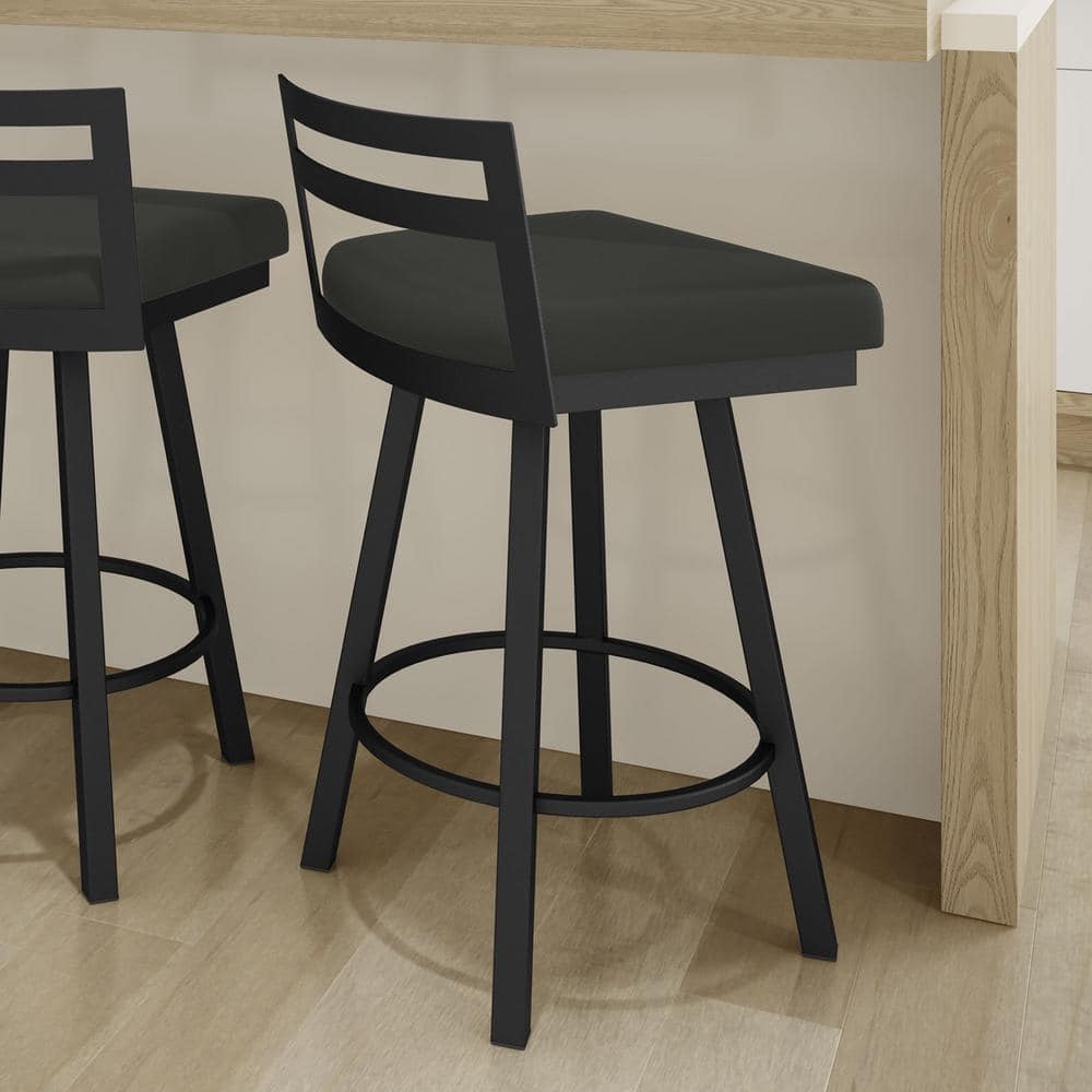 Derek 30" Black Faux Leather Swivel Bar Stool with Black Metal Base