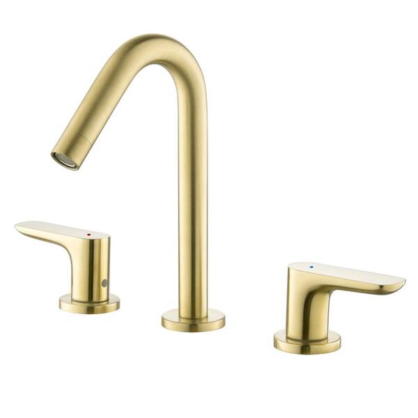 FLG 8 in. Widespread Double-Handle Bathroom Sink Faucet 3-Holes 304 Stainless Steel Vanity Basin Taps in Brushed Gold