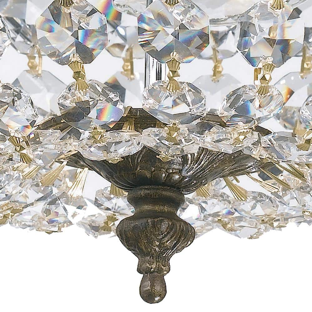 English Bronze Flush Mount with Clear Italian Crystals