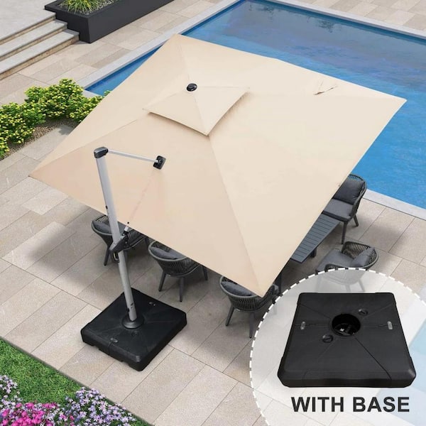 10 ft. x 12 ft. High-Quality Aluminum Polyester Outdoor Patio Umbrella Cantilever Umbrella with Stand, Beige