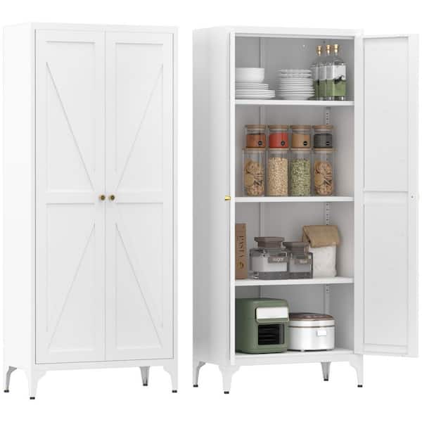 2-Door All-Steel Storage Cabinet Adjustable Shelves in White