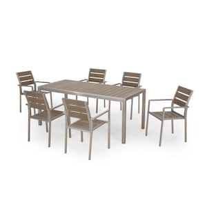 Cape 30.25 in. Silver 7-Piece Metal Rectangular Outdoor Dining Set