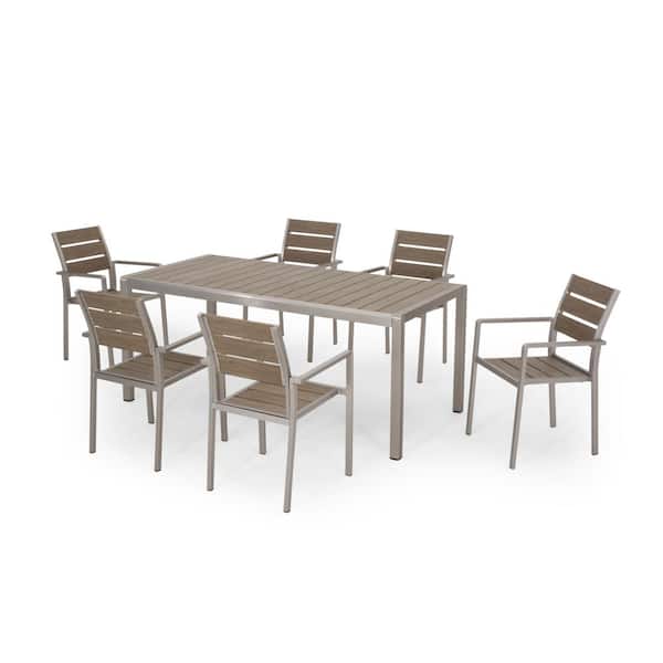 Cape 30.25 in. Silver 7-Piece Metal Rectangular Patio Outdoor Dining Set