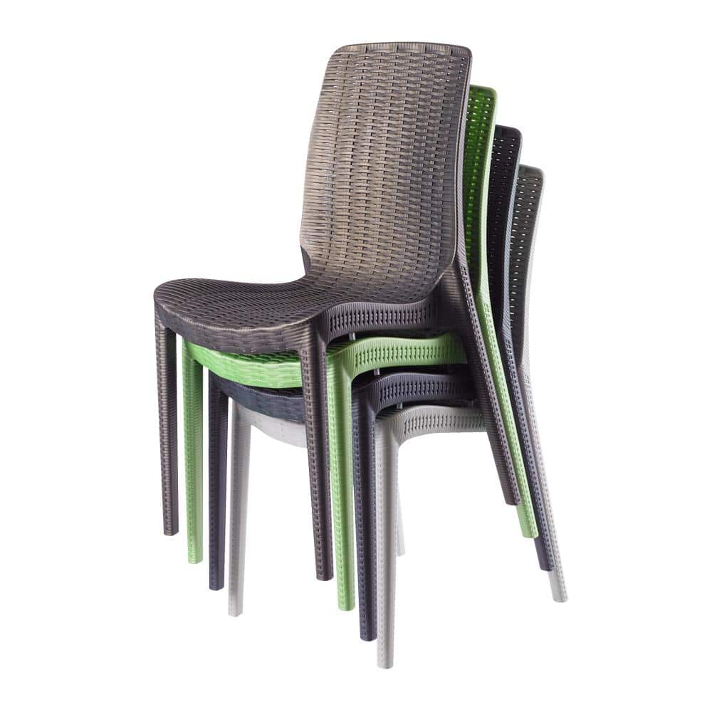 Black Resin and Rattan Armless Dining Chair