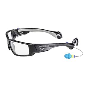 Pro Series 1 Safety Glasses Black Frame Clear Lens with Built In NRR 27 db TPR PermaPlug Earplugs