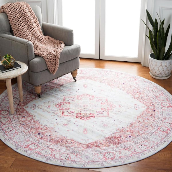 Tuscon Beige/Rust 7 ft. x 7 ft. Machine Washable Medallion Floral Round Area Rug