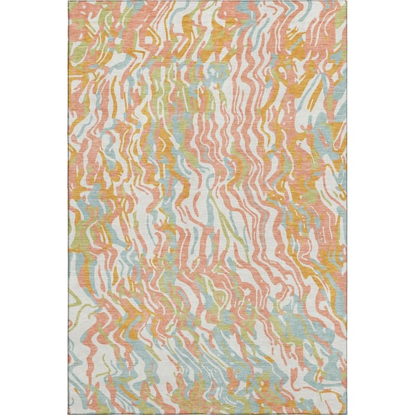 Mayfield Premium Machine Washable Abstract AMF1038 Coral 10 ft. x 14 ft. Area Rug
