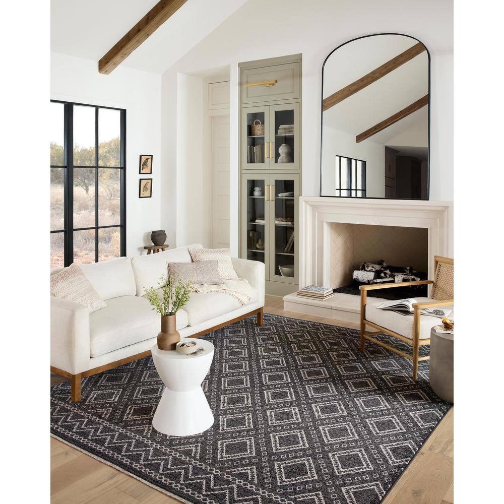 Vance Charcoal and Dove Geometric Synthetic Square Rug Sample