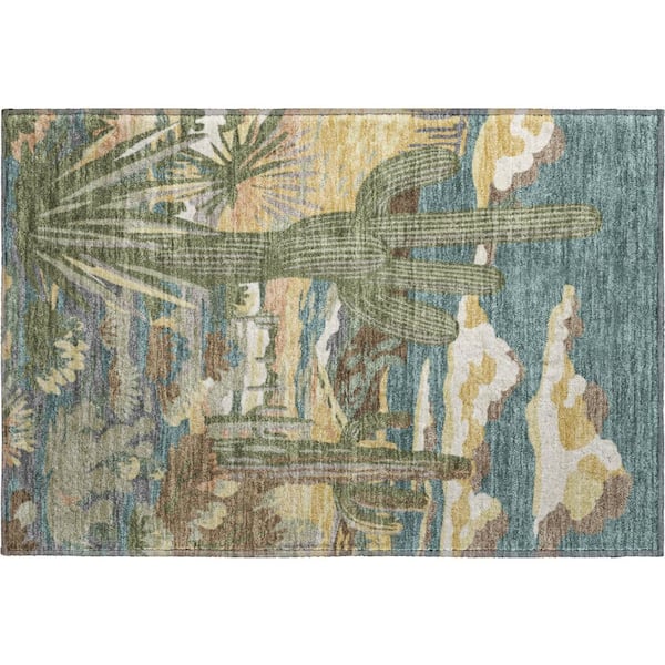 Mayfield Premium Machine Washable Abstract AMF2496 Teal 2 ft. x 3 ft. Accent Rug
