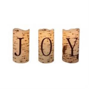 Set of 3 Battery Operated Joy LED White Christmas Candle Decorations 6 in.