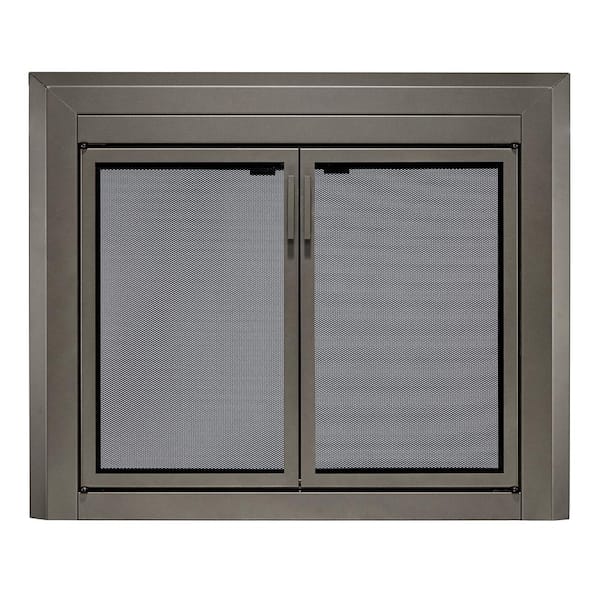 UniFlame Uniflame Large Logan Gunmetal Cabinet-style Fireplace Doors with Smoke Tempered Glass