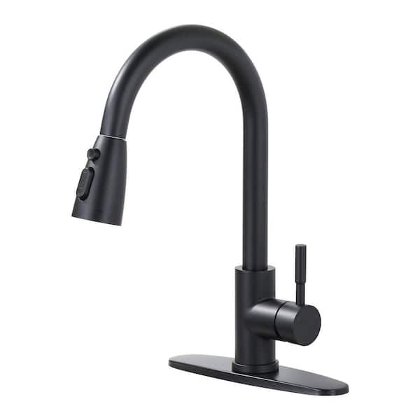 15 in. Deck-Mount Single-Handle 360° Pull-Down Sprayer Kitchen Faucet in Matte Black