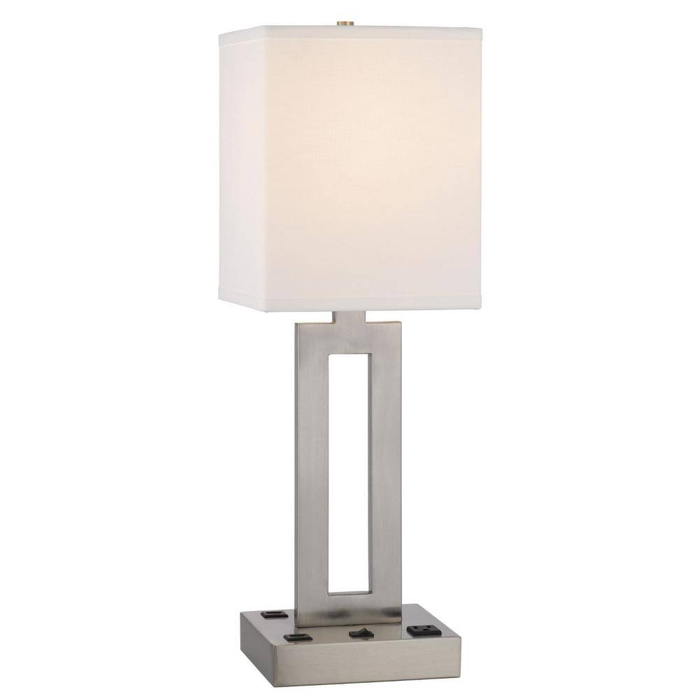24" Nickel Metal Desk Lamp with USB and White Drum Shade