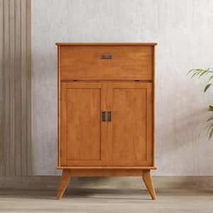 Draper Solid Hardwood Mid Century Modern 32 in. Wide Bar Cabinet in Teak Brown