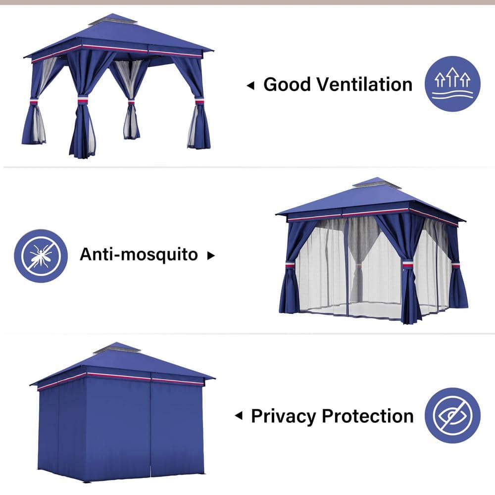Classic Blue 10'x10' Iron Frame Patio Gazebo with Mosquito Netting