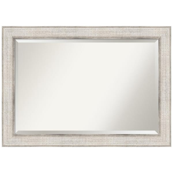 Amanti Art Trellis Silver 41.88 in. W x 29.88 in. H Wood Framed Beveled Bathroom Vanity Mirror in Silver