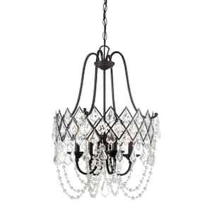 Ravina 60-Watt 4-Light Vintage Bronze Pendant with Faceted Crystal Accent Shade
