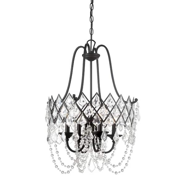 Designers Fountain Ravina 60-Watt 4-Light Vintage Bronze Pendant with Faceted Crystal Accent Shade