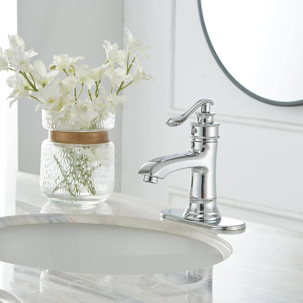 Polished Chrome Single Handle Low-Arc Bathroom Faucet with Drain