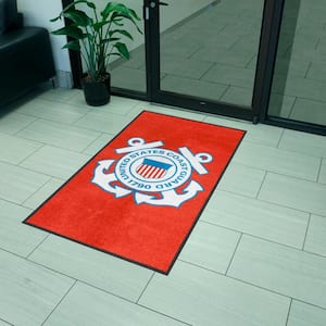 Red 3' x 5' U.S. Coast Guard High-Traffic Indoor Mat with Durable Rubber Backing Tufted Solid Nylon Rectangle Area Rug