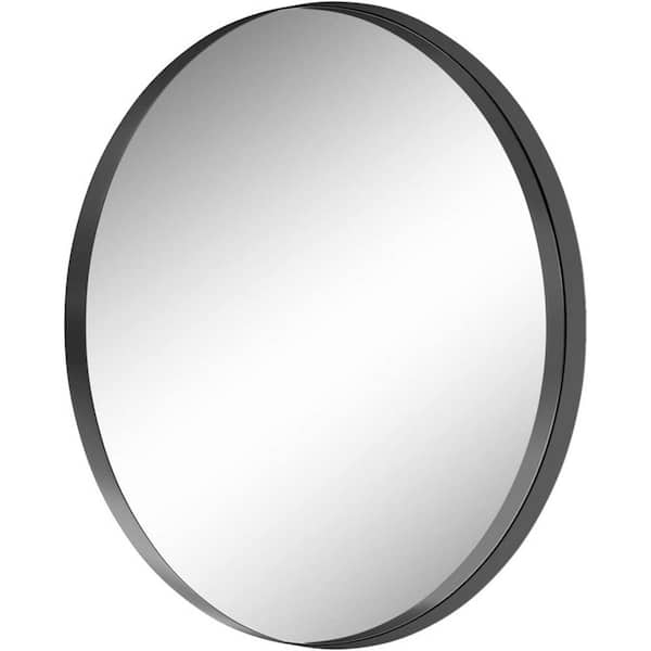 KOHROS 32 in. W x 32 in. H Round Metal Framed Black Bathroom Wall Mirror HNXB0021 The Home Depot