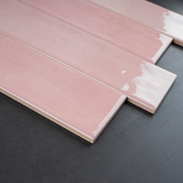 MOLOVO Cyra Pink 2.95 in. x 11.81 in. Polished Ceramic Subway Wall