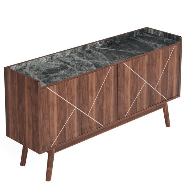 BYBLIGHT Ahlivia Brown Wood 55 in. Sideboard Buffet Cabinet with Storage Wood Coffee Bar Cabinet Console Table Cabinet with Doors