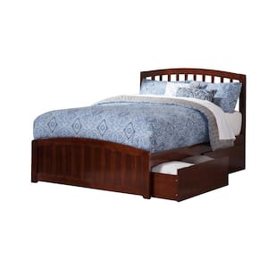 Richmond Walnut Queen Solid Wood Storage Platform Bed with Matching Foot Board with 2 Bed Drawers