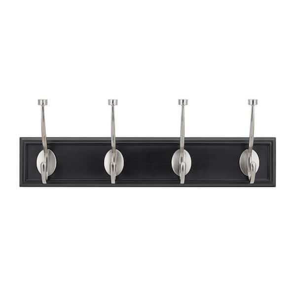 Home Decorators Collection 18 in. Black Snap Install Hook Rack with 4 Satin Nickel Pill Top Hooks