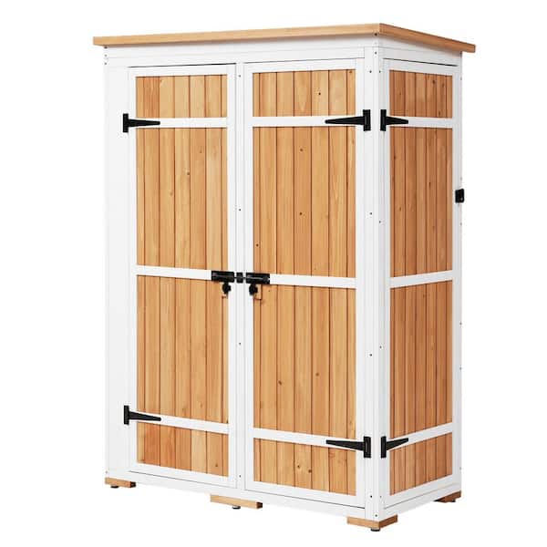 Unbranded 4 ft. W x 2 ft. D Natural Waterproof Wood Storage Shed, Garden Tool Cabinet with 4 Lockable Doors, Shelves (8 sq. ft. )