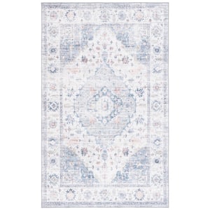 Arizona Light Blue/Ivory 6 ft. x 9 ft. Distressed Border Ornate Machine Washable Area Rug