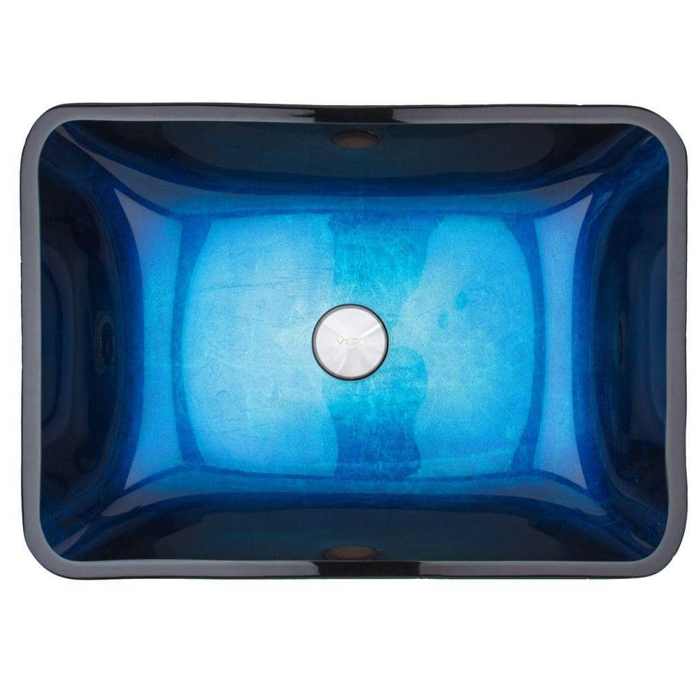 Turquoise Blue Rectangular Glass Vessel Sink, 18" x 13"