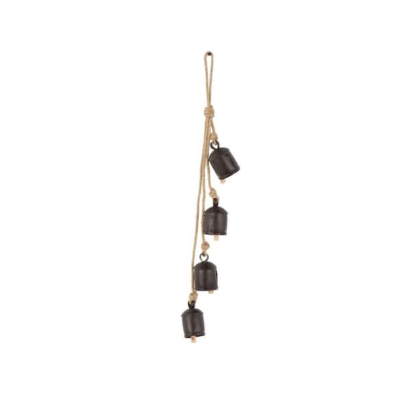 Black Metal Cluster Cluster Decorative Bells with Jute Hanging Rope