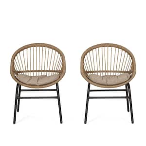 Warbler Outdoor Wicker Dining Chair with Beige Cushion (2-Pack)