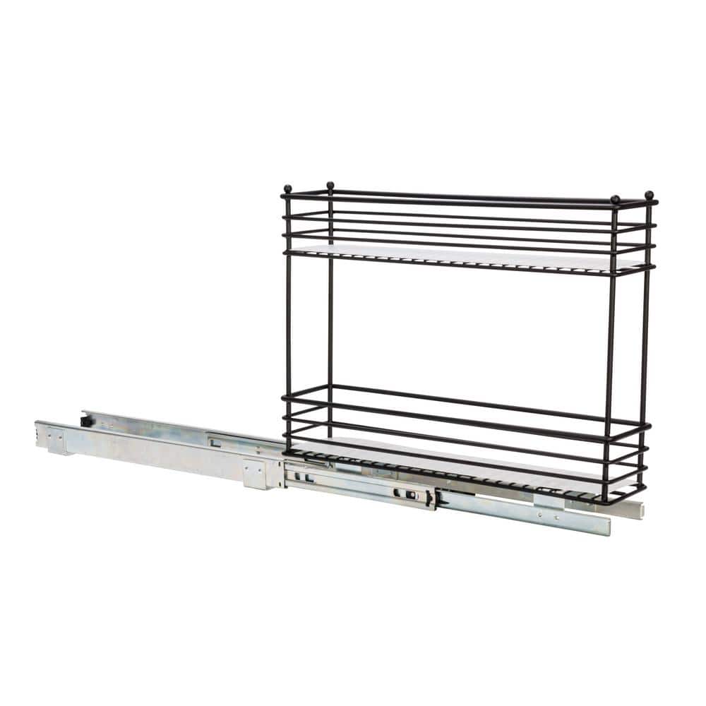 Black 2-Tier Steel Sliding Cabinet Organizer with Plastic Liners