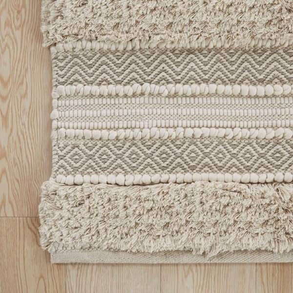 Woven Texture Stripe Bath Rug Natural Beige 22 in. x 58 in. Area Rug