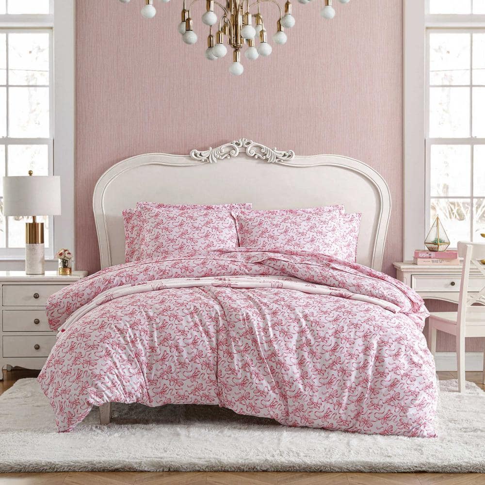 King Pink Polyester Ballet Bows Duvet Cover Set