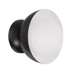 Ventura Dome 1-Light Flat Black Finish Open Faced Wall Sconce with White Frost Glass Globe