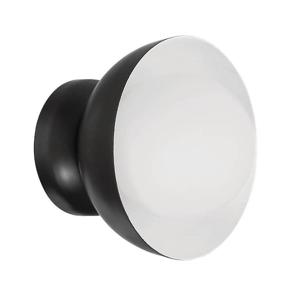 CRAFTMADE Ventura Dome 1-Light Flat Black Finish Open Faced Wall Sconce with White Frost Glass Globe