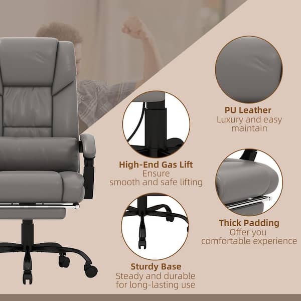 Vinsetto Gray High Back Faux Leather Vibration Massage Office Chair with 6  Points, Retractable Footrest and Remote 921-275V80GY - The Home Depot