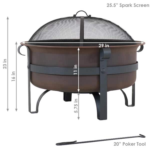 Sunnydaze Decor 29 in. Round Steel Wood Burning Fire Pit with 